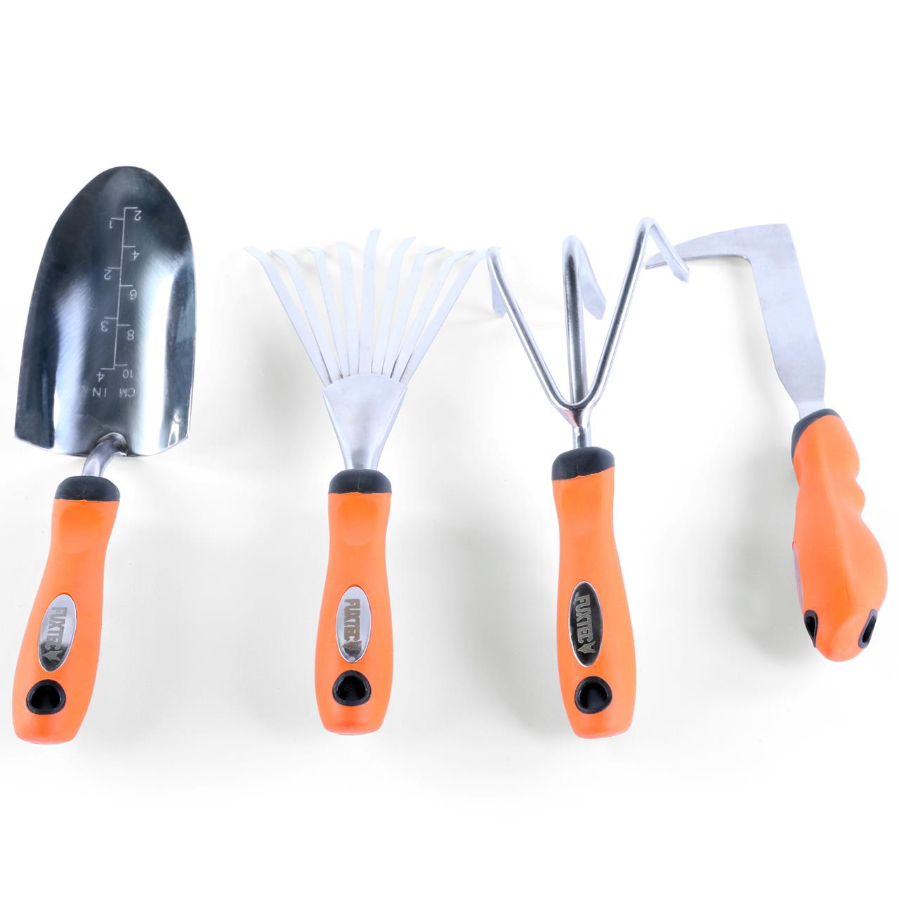 Set de 4 outils de jardin à main premium - grattoir joint, griffe 3 dents, râteau et pelle à main